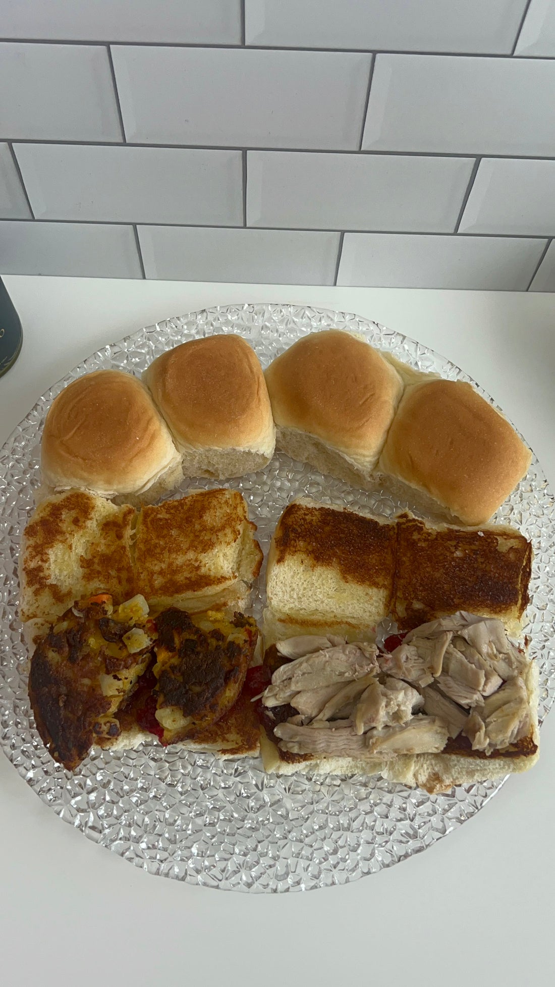 Dinner rolls toasted using Zaikadelic Jalapeno Ghee and served with Leftover Turkey and Cranberry Sauce or Veggie Patty
